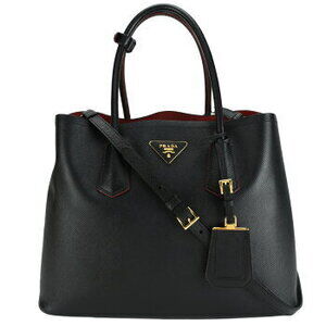 Prada Double Bag Handbag Tote Shoulder Black Saffiano Leather Business